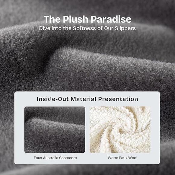 Women's Closed Back Slippers Faux Wool Soft Lightweight Non Slip House Shoe Gray - Picture 4 of 5